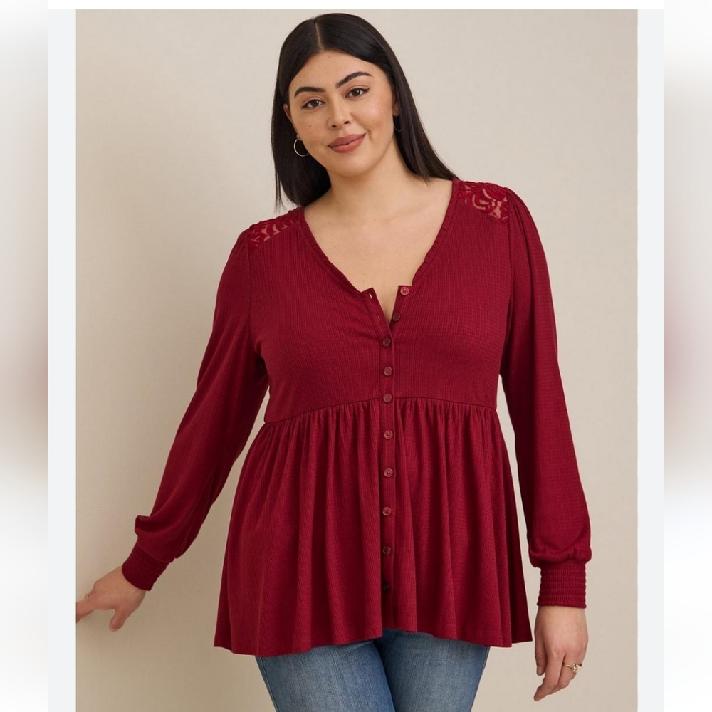 Torrid 1x Maroon Babydoll V-Neck